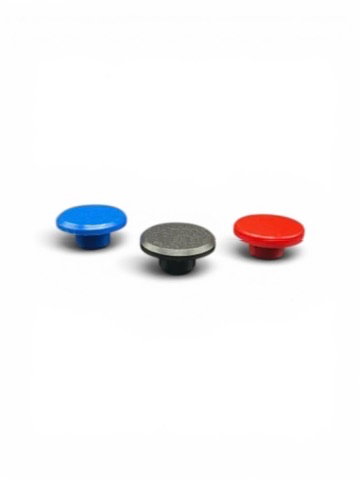 Small .75 inch seat pedestal plugs in blue, black, and red